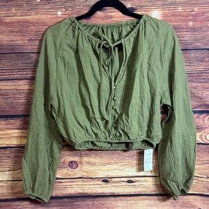 Cupshe Olive Green Blouse with Tie Detail